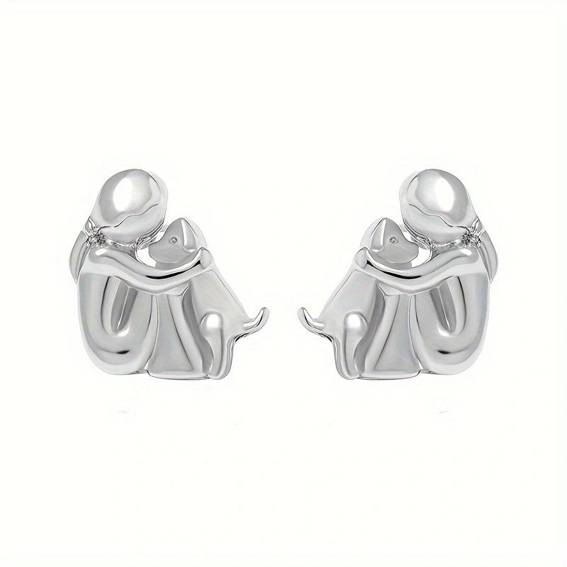 Fashion Jewelry Little Girl And Dog Hug Ear Studs